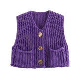 2025 Autumn Street Shirt Fashion Cute Crochet Wool Vest Knitted Thick Knitted Vest Women's Clothing
