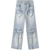 Fat Mm Vintage Love Embroidered Style Jeans Women Big Size Niche Hottie Loose Thin Broad Leg Trousers