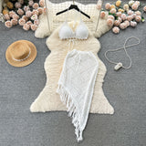 Ins Holiday Suit Women's Design Bikini Hanging Neck Vest Tuxedo Skirt Knitted Two-Piece