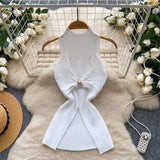 Light Luxury Gold Wind High-End Sleeveless Knitted Vest Women Summer Metal Kinesi Design Chic Hot Girl Top Tide
