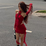 2025 Autumn And Winter New Women's Flowers Hanging Neck Sexy Bare Back Small Vest Temperament Mesh Bag Hip Skirt Suit Woman