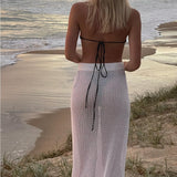 2025 Summer New Sexy Hollow Perspective Knitted Beach Holiday Solid Dress Wearing Women