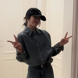 Vintage Blue Denim Set Girl 2025 New Korean Age-Retro-Aldenoline Shirt Shorts Two Sets