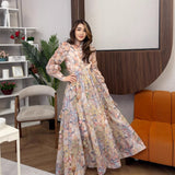 Elegant Retro Print Heavy Lifting Nail Bead Dress Set Two-Piece Top Plus Long Dress