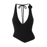 Summer New Sweet Flowers Pure Knitted Vest Sexy Hottie Repair Small Sling