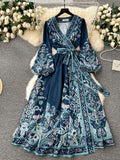 2025 Early Spring New French High-End Feel One-Sape-Style T-Shirt With Belt-Print Dress Women's Light Luxury Elegant Long Dress