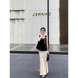 Summer Slim Slimy Leisure Sleeveless Top With Temperament High-Waist A-Word Skirt Suit