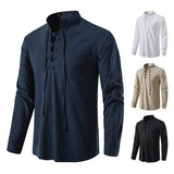 2025 Men's New Men's Cotton Henley Shirt Long Sleeve Hipple Leisure Beach Ripple Ragged Sweater