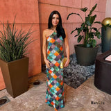 INS Women's Sexy Out-Top Colorful Fish Scales Printed Hanging Neck Dress Dress Dress Dress Dress