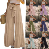 Women's Fashion Temperament Strap Spliced High-Waisted Folds Broad Leggings Casual Loose Trousers