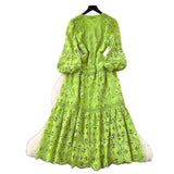 High-End Fashion Dress Women 2025 Spring New French Waist Display Thin Hollow Hook Lace Leaves Side Dress