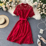 French Retro Famous Style Temperament Dress Heart Lace Short-Sleeved Dress Women's Summer Dress