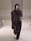 Temperament Commuting Retro Plaid Long Sleeves To Collect Waist Thin Shirt 2025 Autumn Explosion