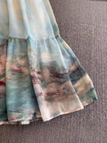 Improve High-End Exquisite Dress Women's Summer Micro Fat Mm New National Feng Feng Eshui Ink Printing Skirt 0530