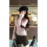 Winter New Can Wear Inside The Lazy High-End Thin Top Design Pink Inside Knitted Shirt Top