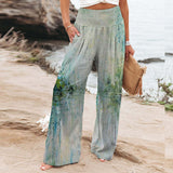 New Women's Four-Sided Bullet-Print Trousers High-Waisted Straight-In-Bag Casual Broad-Legged Trousers