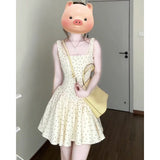 Korean Gentle Temperament Red Knitted Shirt Coat Wave Dot Square Tie Dress Women's Spring And Summer New Set
