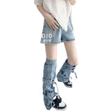 Vibe Hottie Fried Street Wash Denim Leg Set Design Strap Pile Trousers Calves Denim Shorts Cover