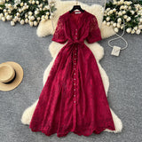 French High-End Temperament Dress Women 2025 Summer Fashion Strap To Single Buckle Embroidery Mesh Dress