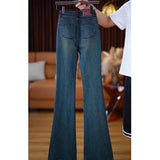 Blue High-Waisted Micro-Tight Jeans Women's Spring And Autumn Pear-Shaped Body Narrow Version Of Slim Elastic Showing Thin Straight Trousers