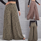 Korean Version Of 2025 New Spring And Summer Loose High-Waisted Leopard Pattern Broad Leg Trousers