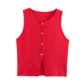 Summer Women's New Fashion Pure Color Round Neck Loose Casual Flat Needle Sleeveless Short Top