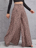 Korean Version Of 2025 New Spring And Summer Loose High-Waisted Leopard Pattern Broad Leg Trousers