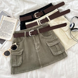 Ancient Hottie Fashion High-Rise Thin Double Pocket Workboy Dress Anti-Light Short Skirt A Skirt