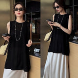 Korean Fashion Collar Sleeveless Vest Loose Dress Sweet Sweet Folded Skirt Set