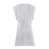 2025 Women's Beads Dress Dress Sleeveless Party With Cushioned Shoulder Mini Dress Y2K
