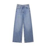 Autumn 2025 New Women's Asymmetrical Double-Legged High-Waisted Denim Straight Trousers