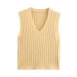 Basic Solid Color Sleeveless Vest 2025 Spring Leisure V Collared Women's Knitting Top