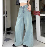 Vintage Wide-Legged Jeans Women Spring And Autumn New High-Waisted Loose Thin Trumpet Trousers