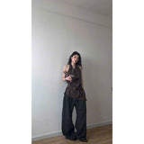 Fashion Temperament Collar Hanging Neck Vest Top Fashion Loose Feeling Loose Wide Legs Casual Pants Women Two Sets