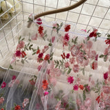 One-Word Shoulder Mesh Embroidery Perspective Shirt For Women's Summer Loose Bubble Sleeve Short Hoodie Long-Sleeved Lace Shirt