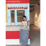 French Retro Print Tset Coat Woman 2025 Summer Pure Temperament Holiday High Waist Half-Dress Skirt Set