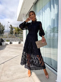 Women's Dress 2025 New French Lace Collar Bubble Bubble Sleeve Dress Temperament Waist Show Skinny Dress