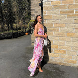 2025 Summer Fashion Trend Women's New Sling V-Neck Print Bag Hip-Back Sexy Dress