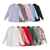 2025 New Women's Autumn Printing Multi-Color Silk Sipping Long-Sleeved Collar Loose Shirt Top