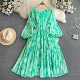 Spring And Autumn Gentle Style Temperament Long Sleeves Low Circle To Receive The Waist Thin Long A-Word Large Pendted Dress