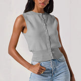 Summer New Knitted Top Women's Sexy Sleeveless Outer Button Vest Vest