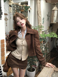 Millard Hottie Wearing Brown Short Shoulder Jacket Women's Early Autumn High-Rise Skirts