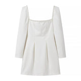 Women's Clothing 2025 Winter New Square Neck Nail Beads To Collect Short A-Shaped Dress