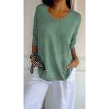 Knitted Casual Sweater Basic Thin V-Neck Seven-Sleeve Solid Female Bottoming Shirt Ice Cream Color