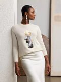 New Women's Round-Necked Bear Cartoon Casual Free Sweater Raff Cashmere Knitted Shirt Girl