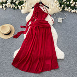 Holiday Style Dress Summer New Three-Dimensional Flowers Twilled Shoulderless Sleeveless Waist-Sloping Long Dress