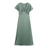 Spring 2025 Women's High-End V-Neck Silk Tense Simoufry Dress