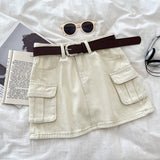 Ancient Hottie Fashion High-Rise Thin Double Pocket Workboy Dress Anti-Light Short Skirt A Skirt