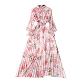 Dress Women's Autumn Dress 2025 New Heavy Industry Pressed Long Printed Chiffon Dress Sweet Holiday Dress