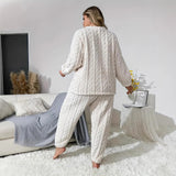 Fashion Women's New Wish Plush Round Collar Casual Long-Sleeved Pants Two Sets